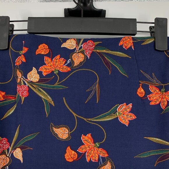 LOFT Skirt Blue Floral Print Mini Pull On Ponte Flounce NWT - Picture 8 of 9